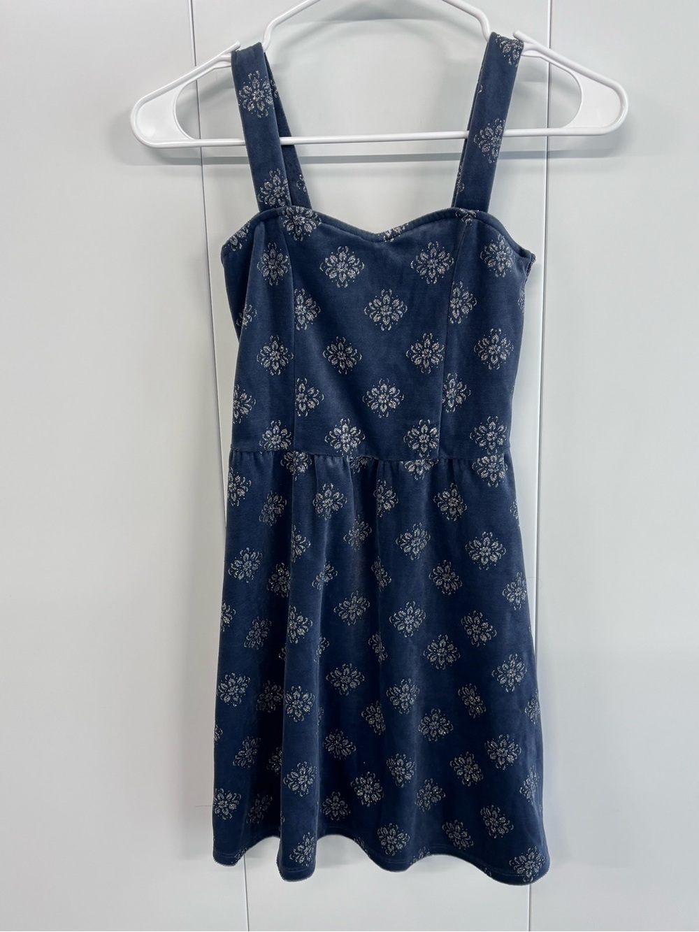 Abercrombie Kids Sparkle Glitter Velvet Dress Girls Size Medium Blue Floral⁠